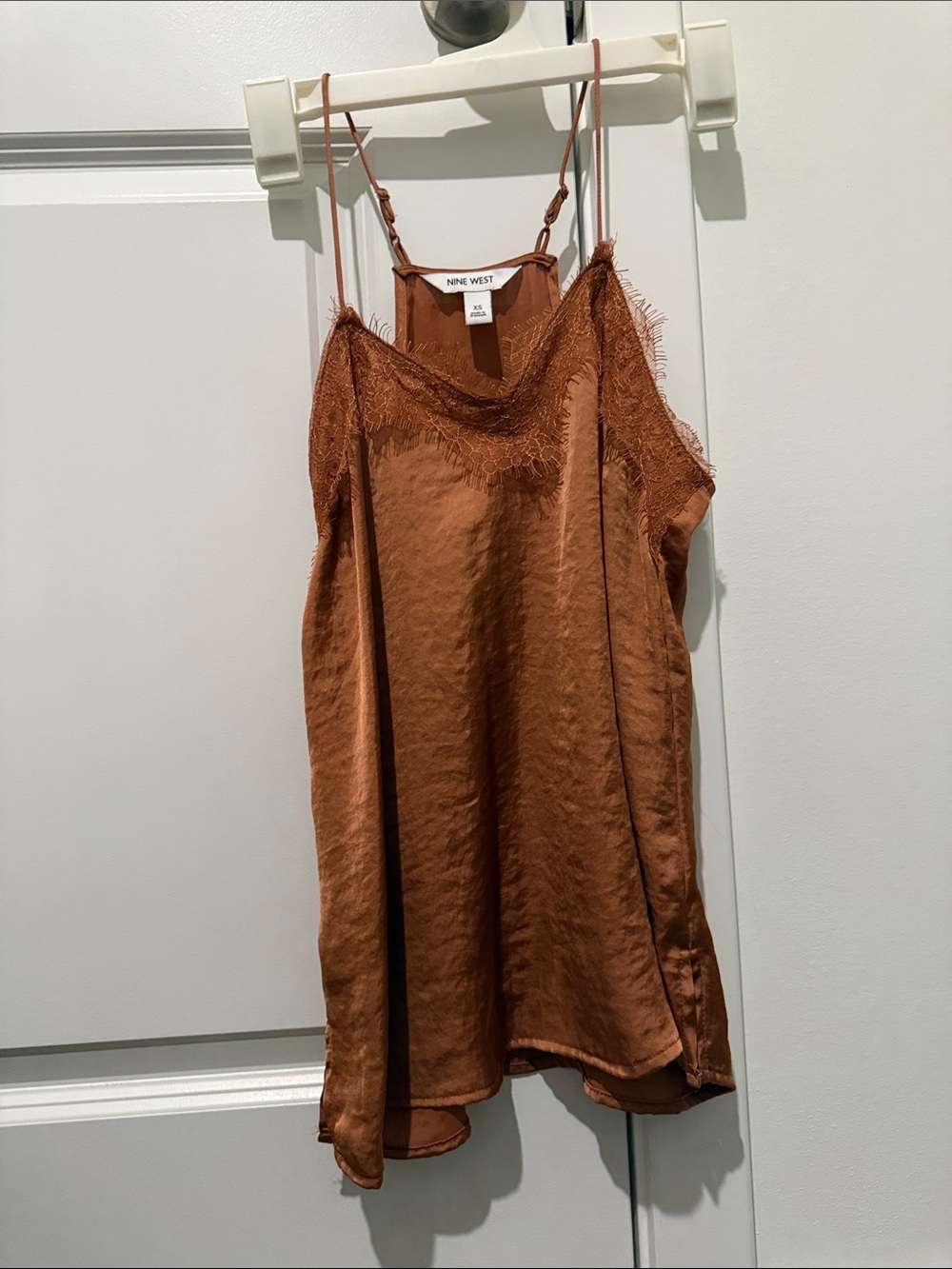 Nine West Burnt Orange Satin Lace-Trim Camisole